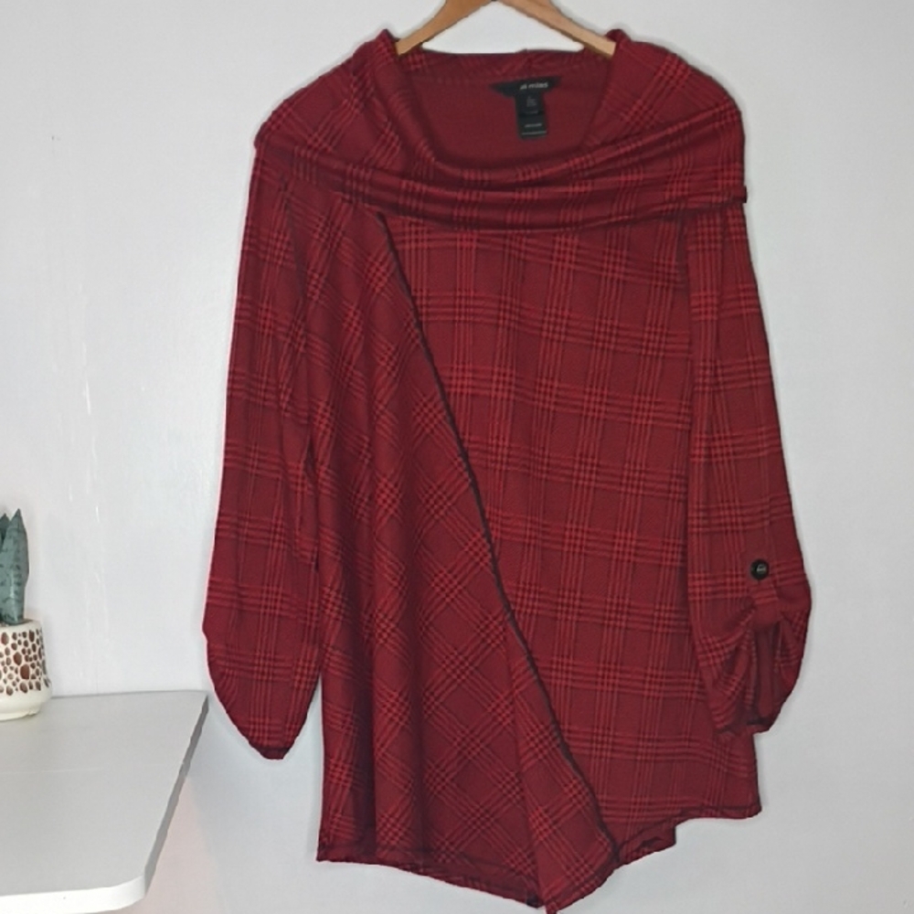 Ali Miles Red Checkered Cowl Neck Sweater Long sleeve blouse size large